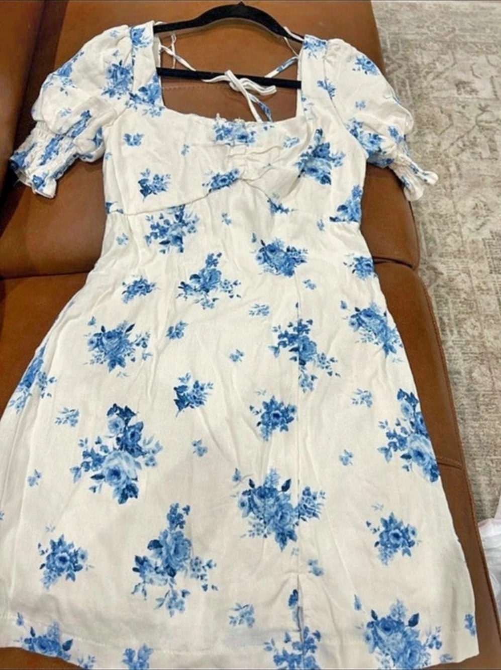Francesca'Small Floral Mini Dress in White & Blue Size Small NWT